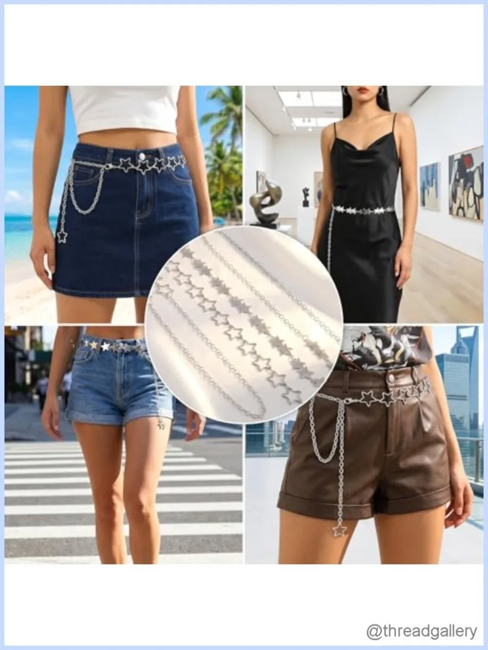 2PCS Star Waist Chain Belt Adjustable Metal Y2K Silver Belt Chain for Women